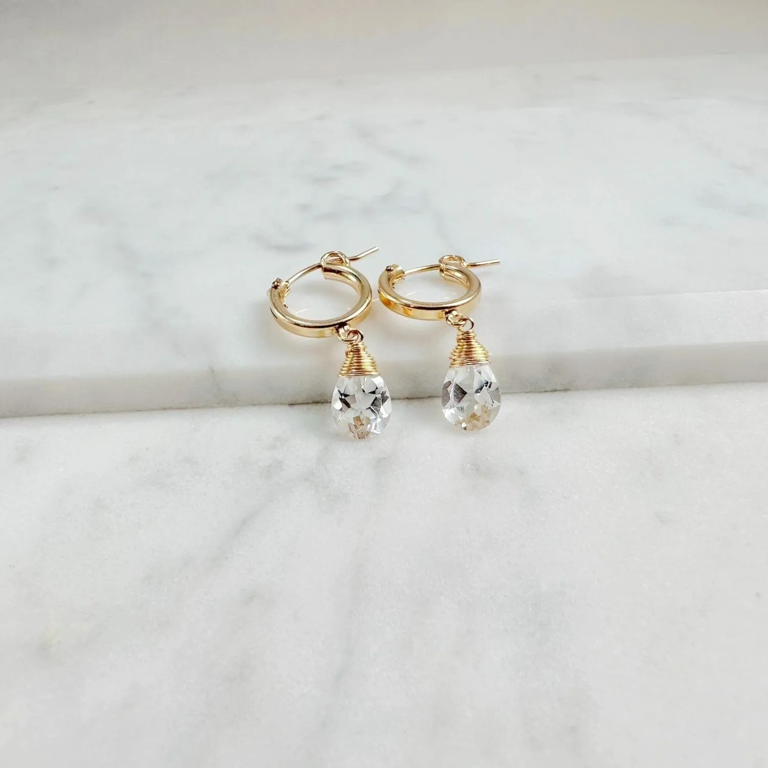 White Topaz Huggie Hoops – April Birthstone Earrings for Women | Sterling Silver Dainty Huggie Earrings