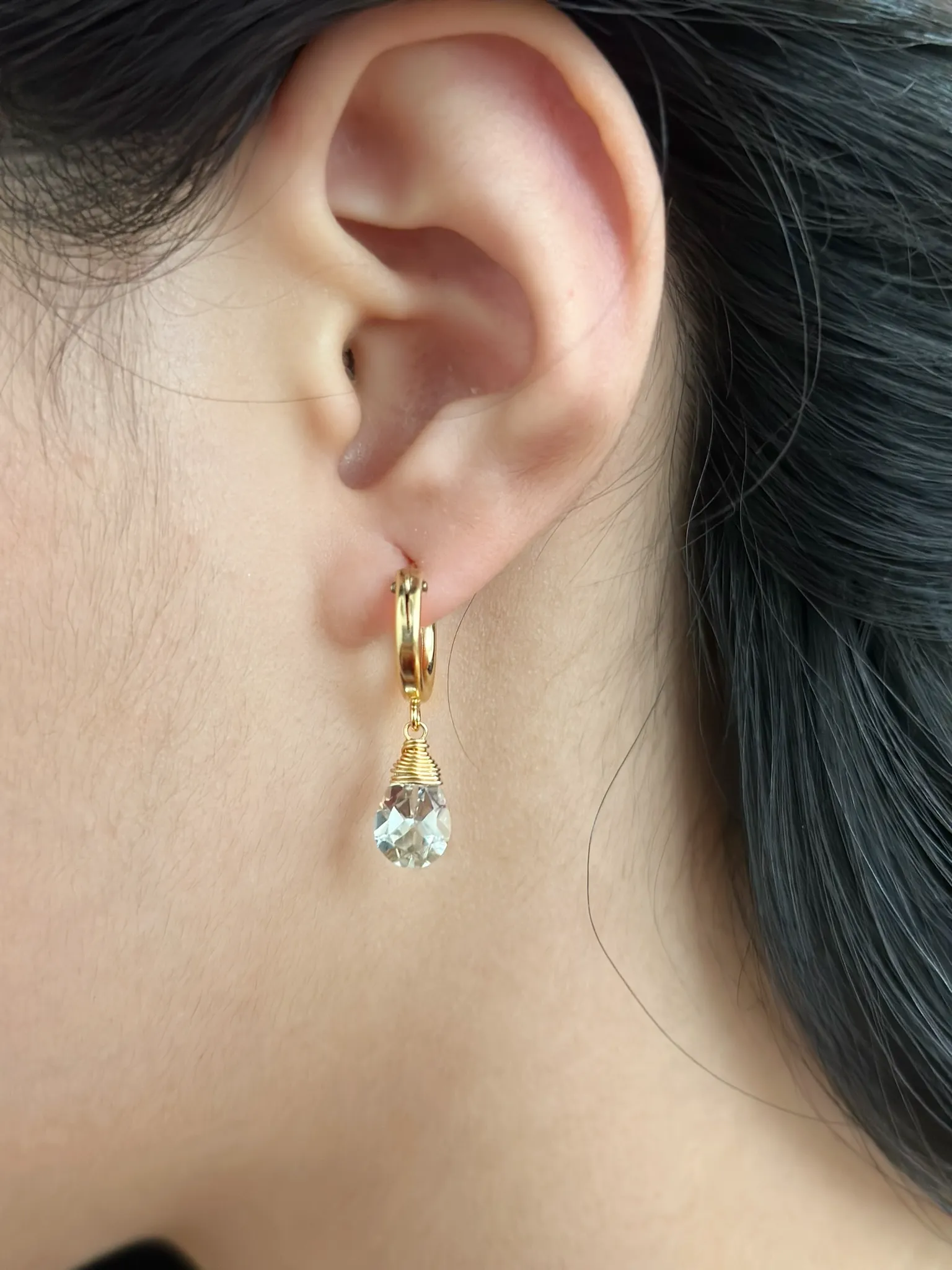 White Topaz Huggie Hoops – April Birthstone Earrings for Women | Sterling Silver Dainty Huggie Earrings