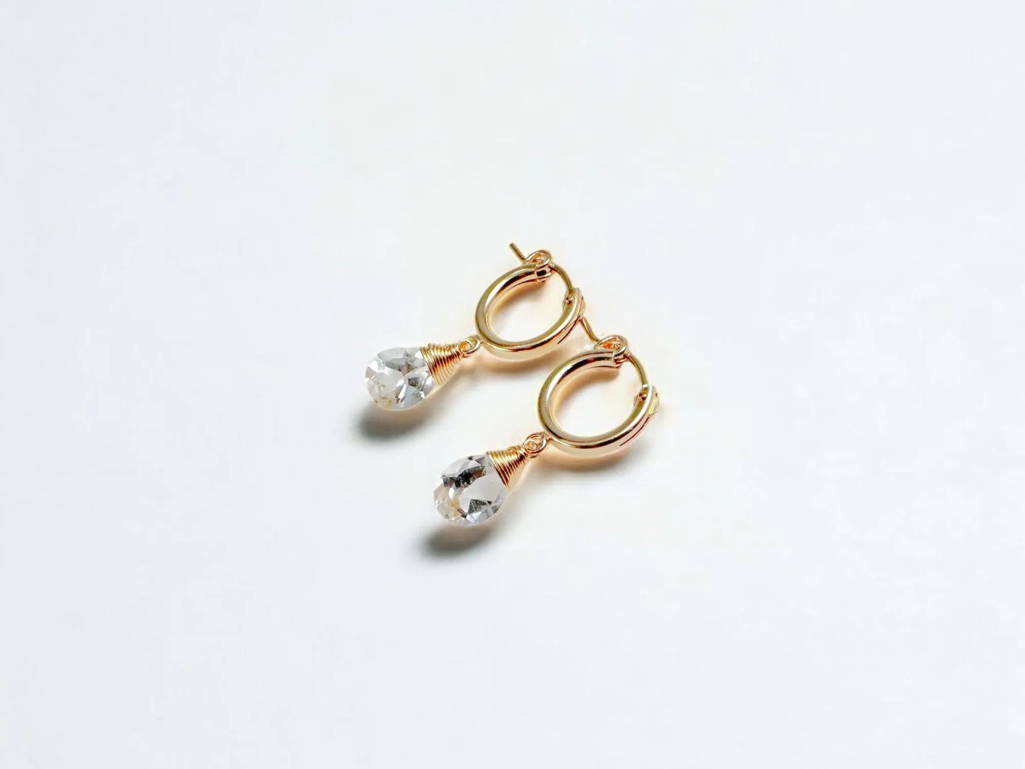 White Topaz Huggie Hoops – April Birthstone Earrings for Women | Sterling Silver Dainty Huggie Earrings
