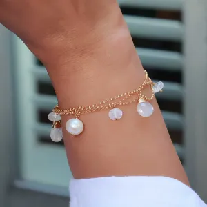 Zurich - Moonstone & Pearl Gold Charm Bracelet